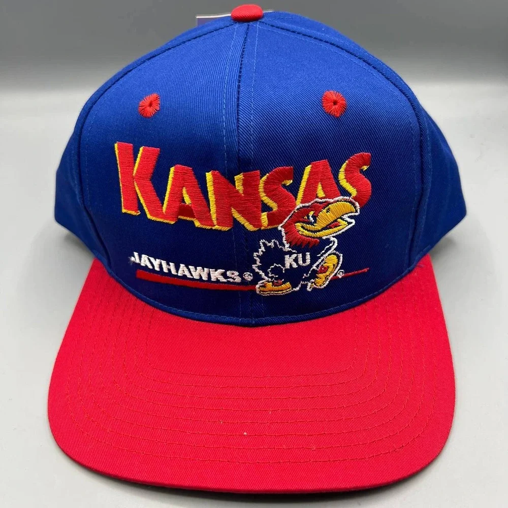 Vintage Kansas Jayhawks Hat Men Blue Red NCAA Snap‎ Back Cap New